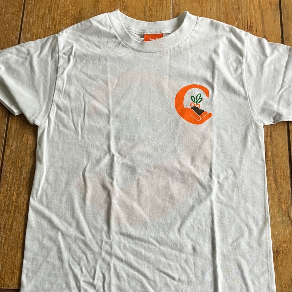 White Short Sleeve Tee with Orange Logo